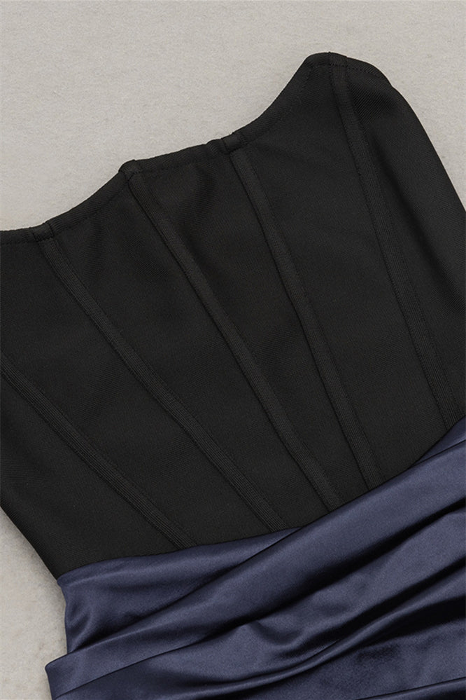 
                      
                        Strapless Navy Blue and Black Ruched Long Dress
                      
                    