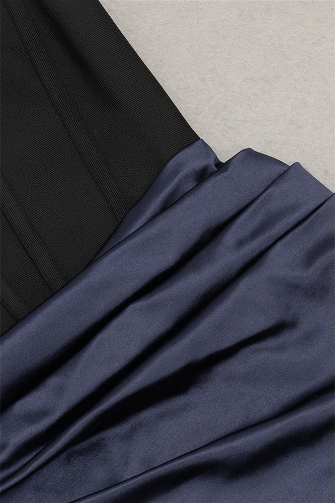 
                      
                        Strapless Navy Blue and Black Ruched Long Dress
                      
                    