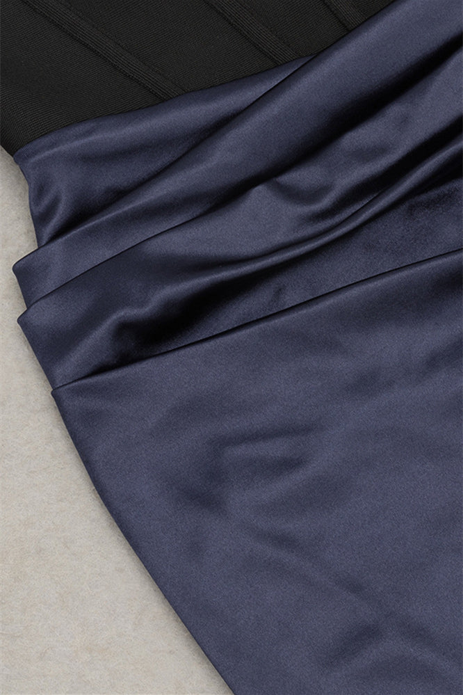 
                      
                        Strapless Navy Blue and Black Ruched Long Dress
                      
                    