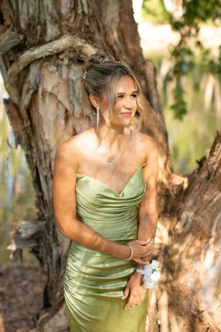 Strapless Sheath Ruched Long Dress With Sweep Train Burnt Orange