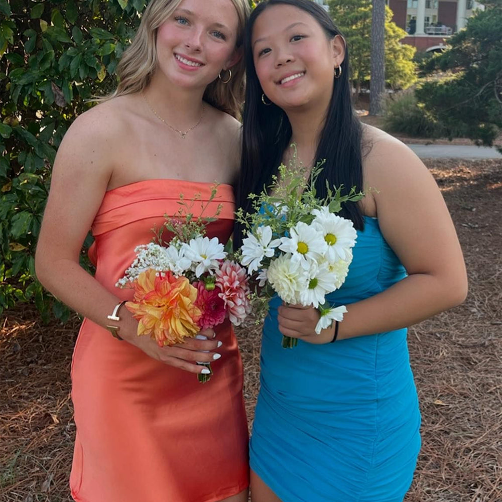 
                      
                        Strapless Orange Cowl Back A-line Short Dress
                      
                    