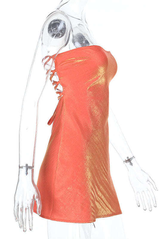 
                      
                        Strapless Orange Lace-up Back Short Dress
                      
                    