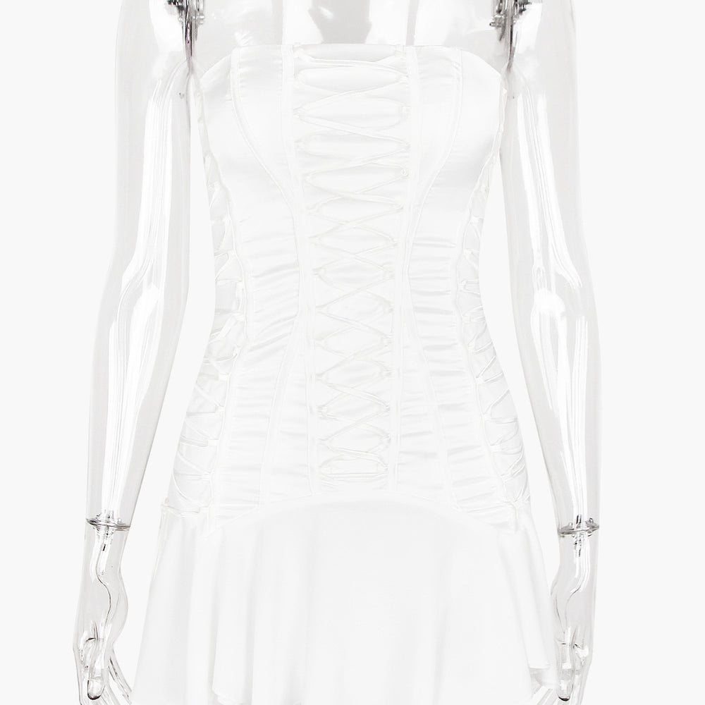 
                      
                        Strapless Orange Lace Up Chiffon Patchwork Short Dress
                      
                    