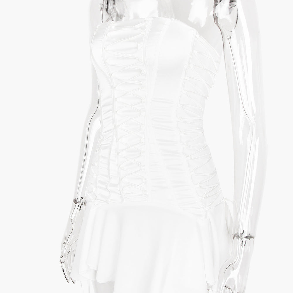 
                      
                        Strapless Orange Lace Up Chiffon Patchwork Short Dress
                      
                    