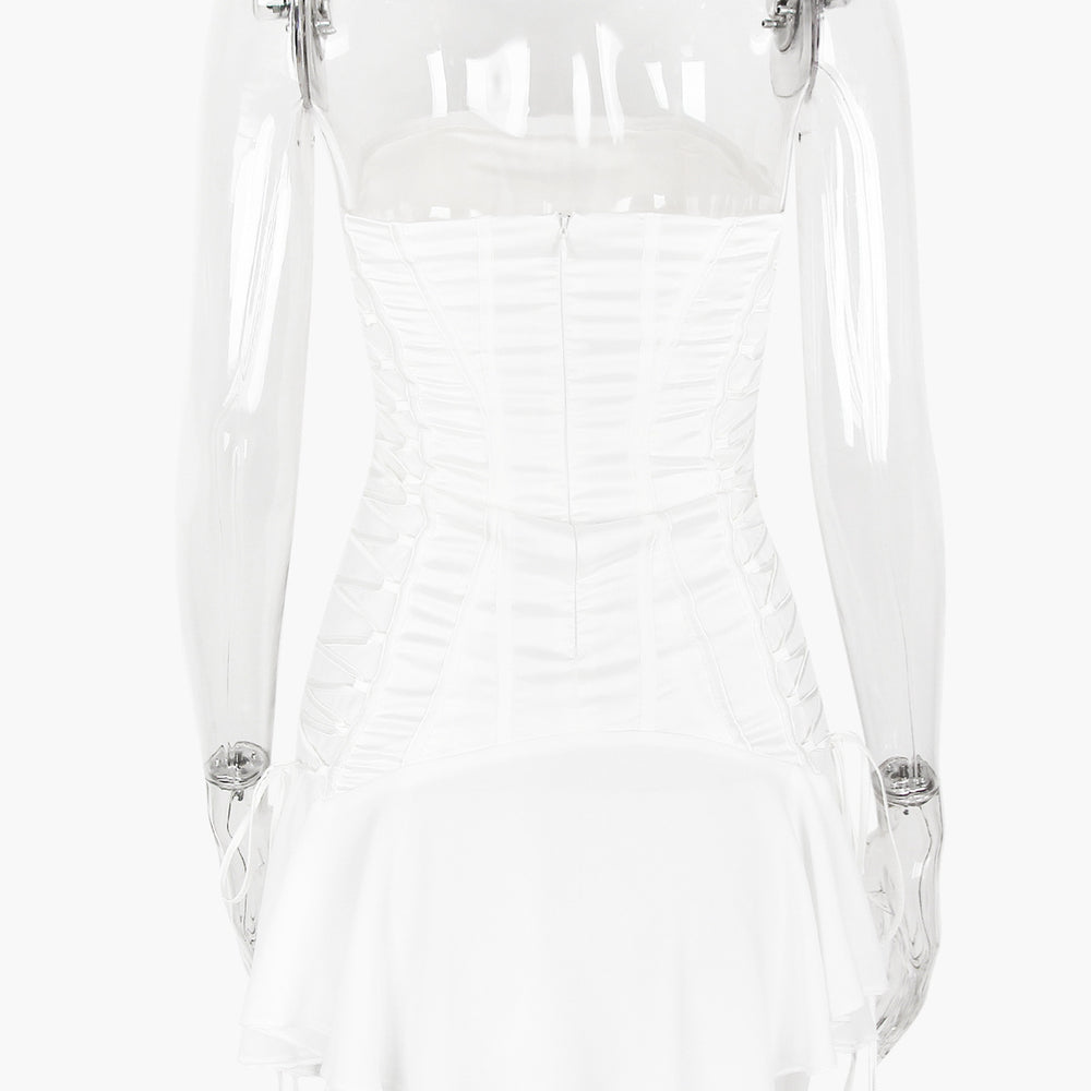 
                      
                        Strapless Orange Lace Up Chiffon Patchwork Short Dress
                      
                    