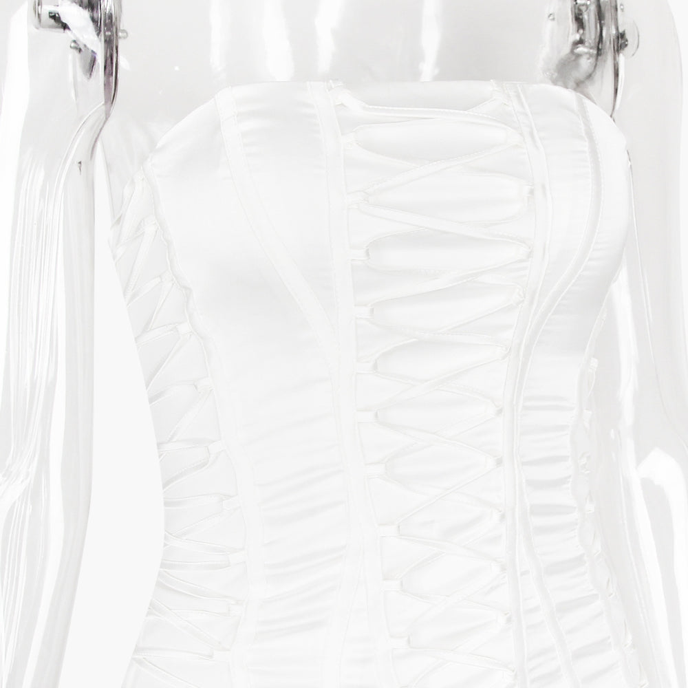 
                      
                        Strapless Orange Lace Up Chiffon Patchwork Short Dress
                      
                    