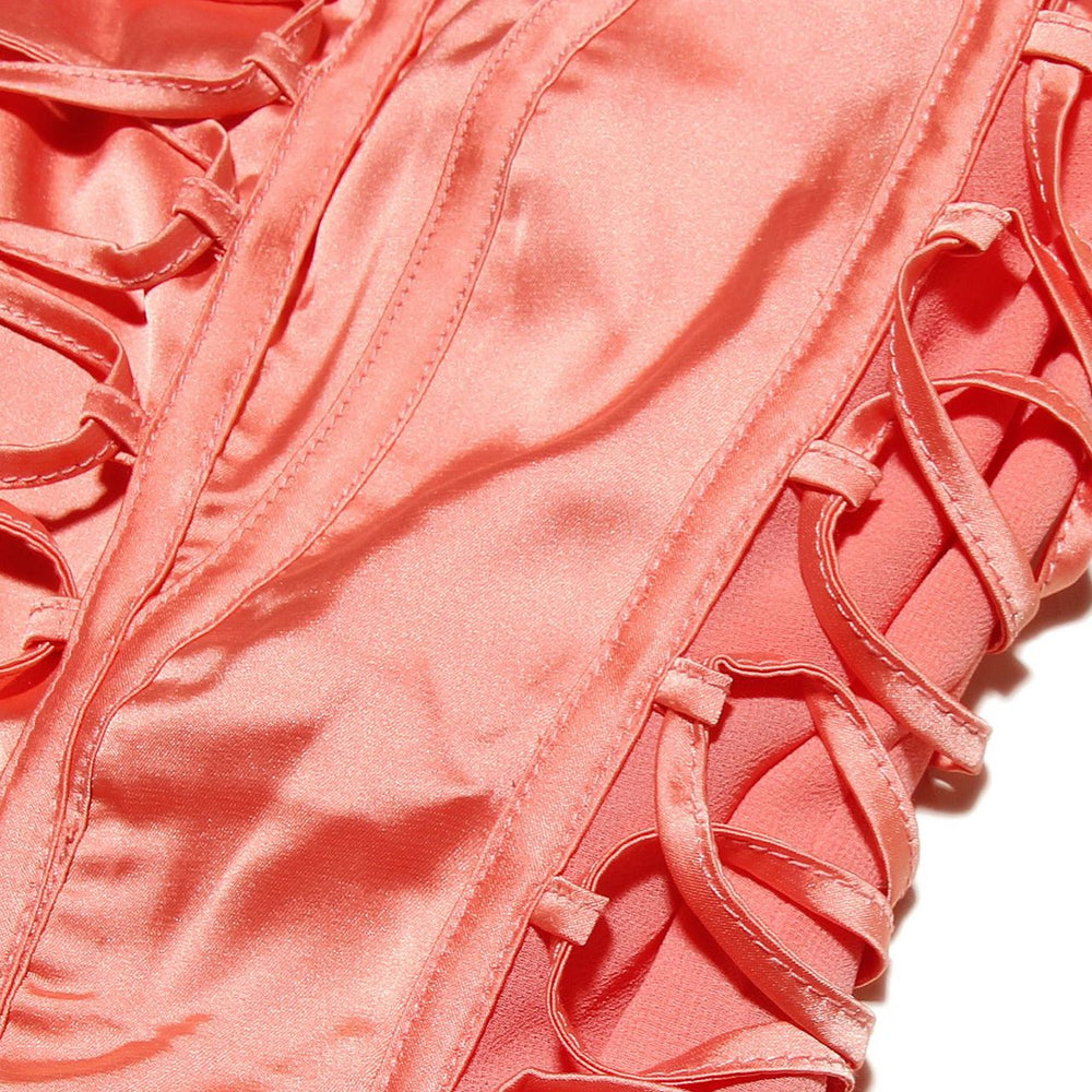 
                      
                        Strapless Orange Lace Up Chiffon Patchwork Short Dress
                      
                    