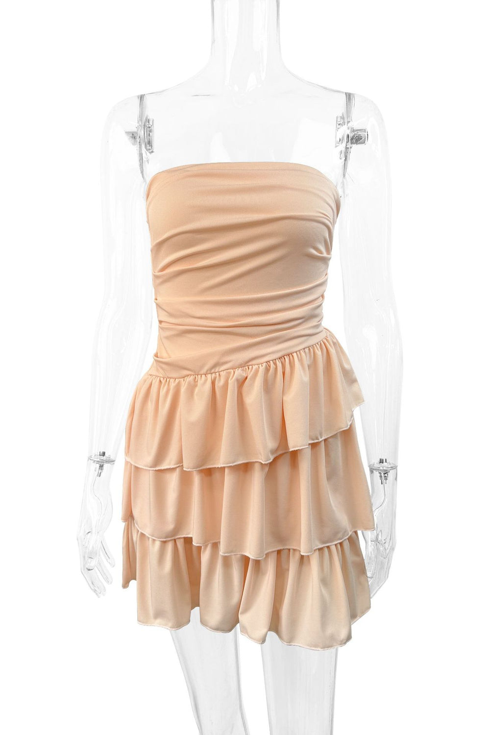 Strapless Orange Ruffle Tiered Short Dress