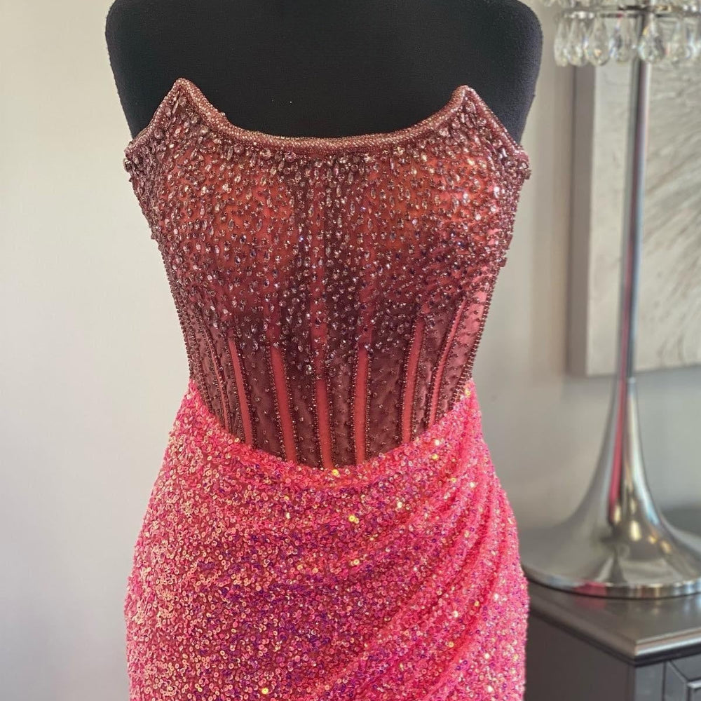 
                      
                        Strapless Periwinkle Beaded Sequin Bodycon Short Dress
                      
                    