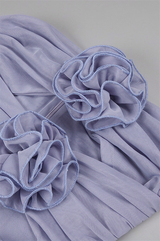 
                      
                        Strapless Periwinkle Rosette Long Dress with Keyhole
                      
                    
