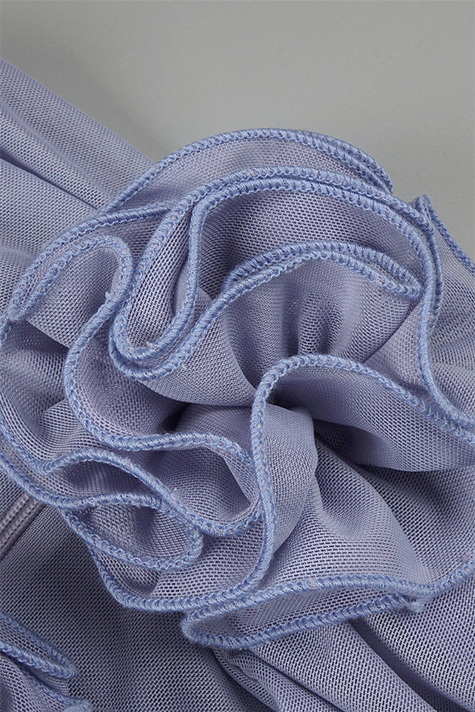 
                      
                        Strapless Periwinkle Rosette Long Dress with Keyhole
                      
                    