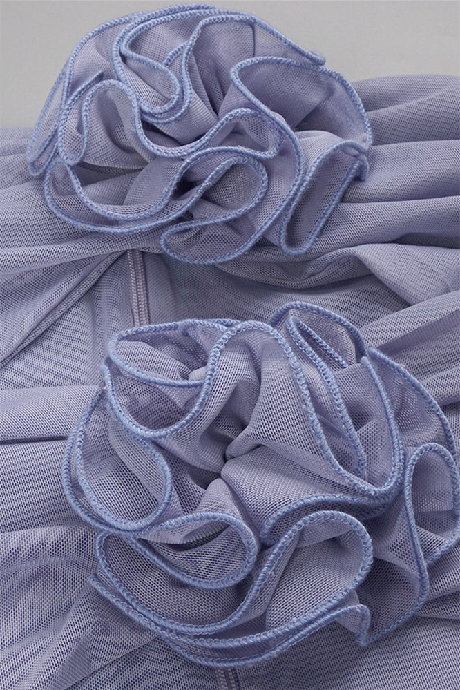 
                      
                        Strapless Periwinkle Rosette Long Dress with Keyhole
                      
                    