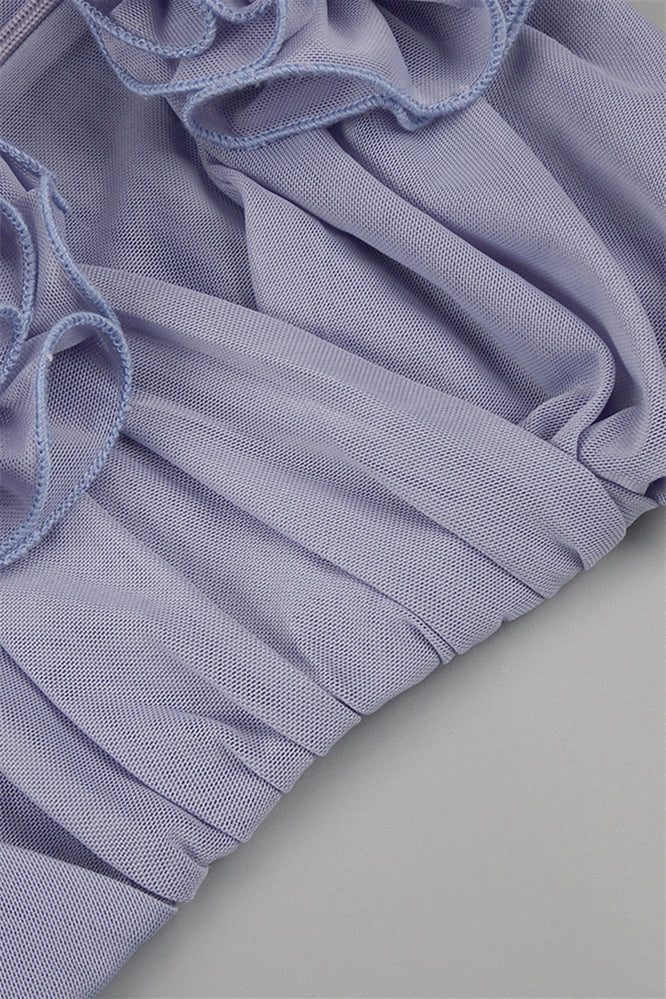 
                      
                        Strapless Periwinkle Rosette Long Dress with Keyhole
                      
                    