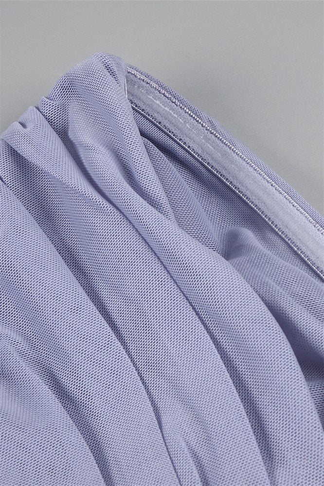 
                      
                        Strapless Periwinkle Rosette Long Dress with Keyhole
                      
                    