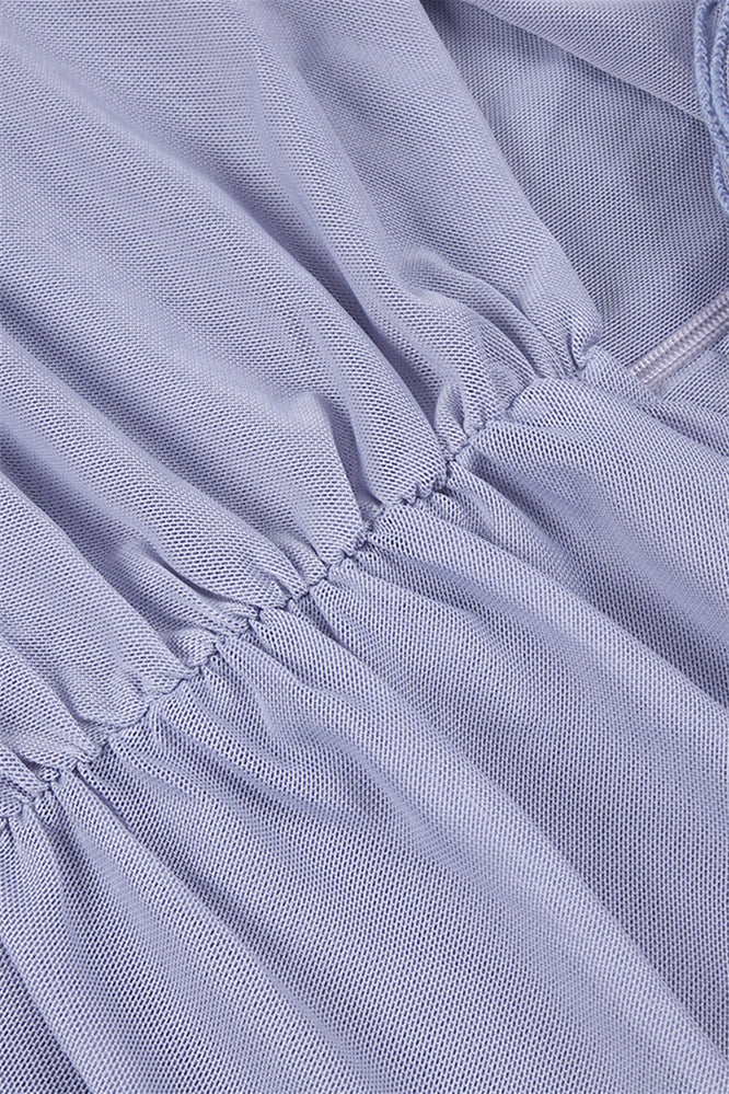 
                      
                        Strapless Periwinkle Rosette Long Dress with Keyhole
                      
                    