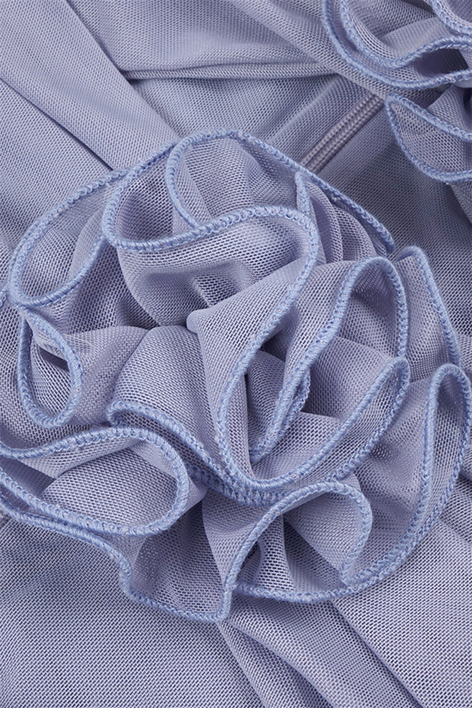 
                      
                        Strapless Periwinkle Rosette Long Dress with Keyhole
                      
                    