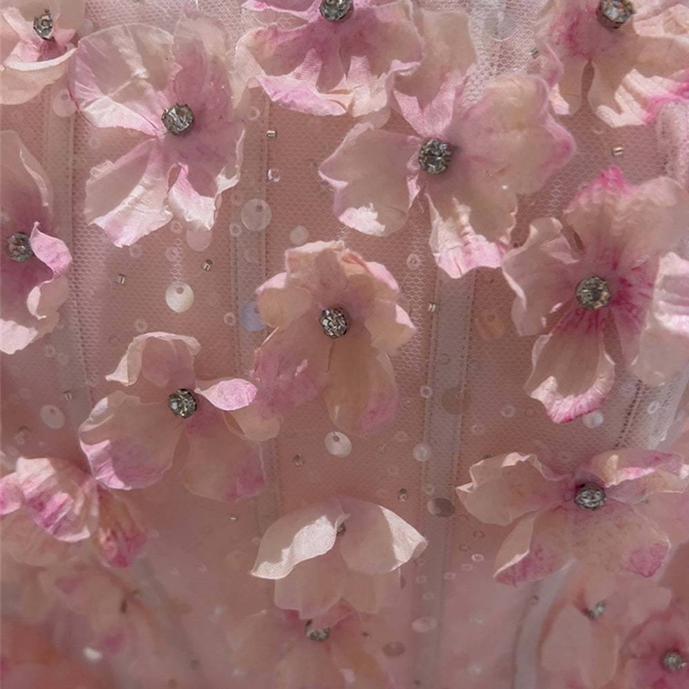 
                      
                        Strapless Pink 3D Floral Tulle Short Dress
                      
                    