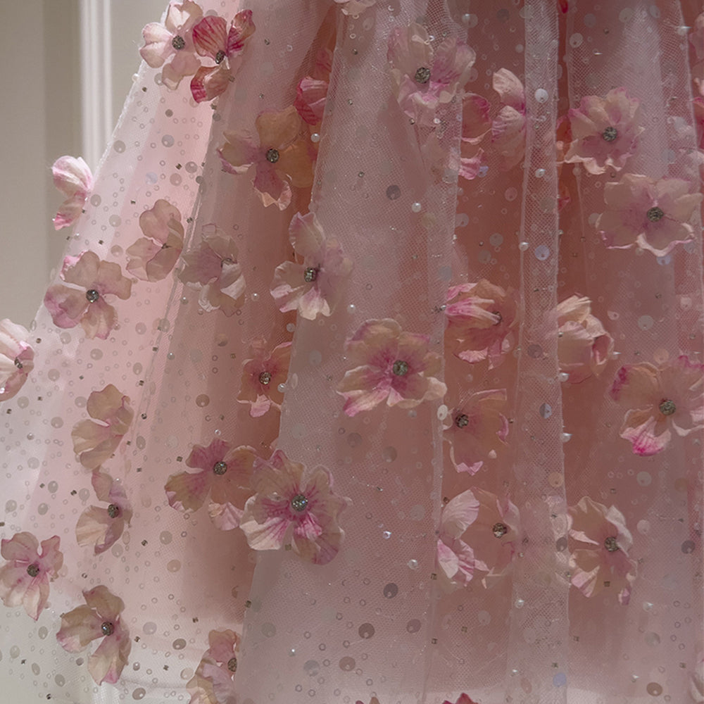 
                      
                        Strapless Pink 3D Floral Tulle Short Dress
                      
                    