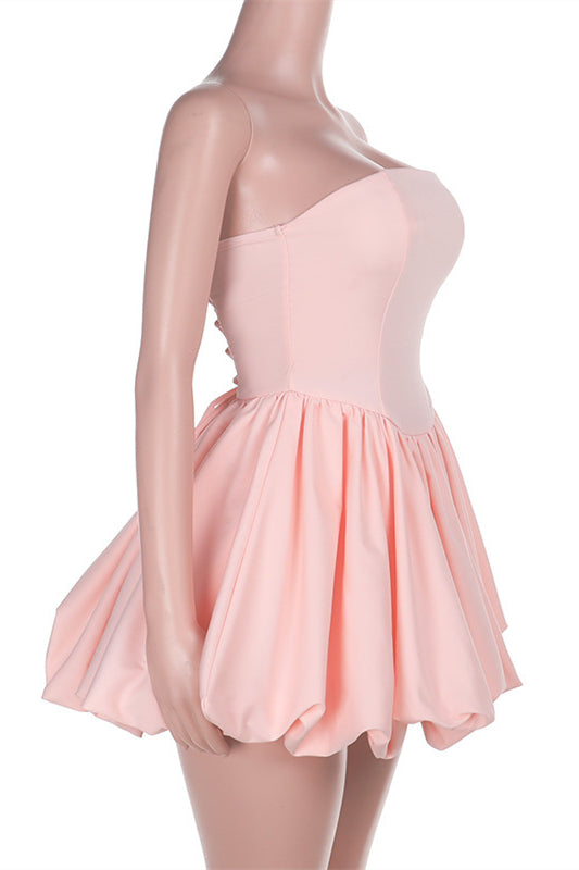 
                      
                        Strapless Pink A-line Bubble Short Dress
                      
                    