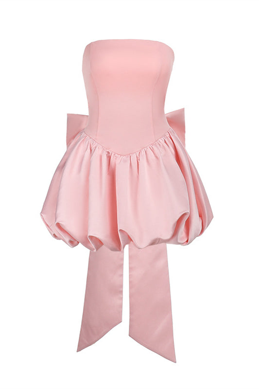 Strapless Pink Back Bow A-line Bud Dress