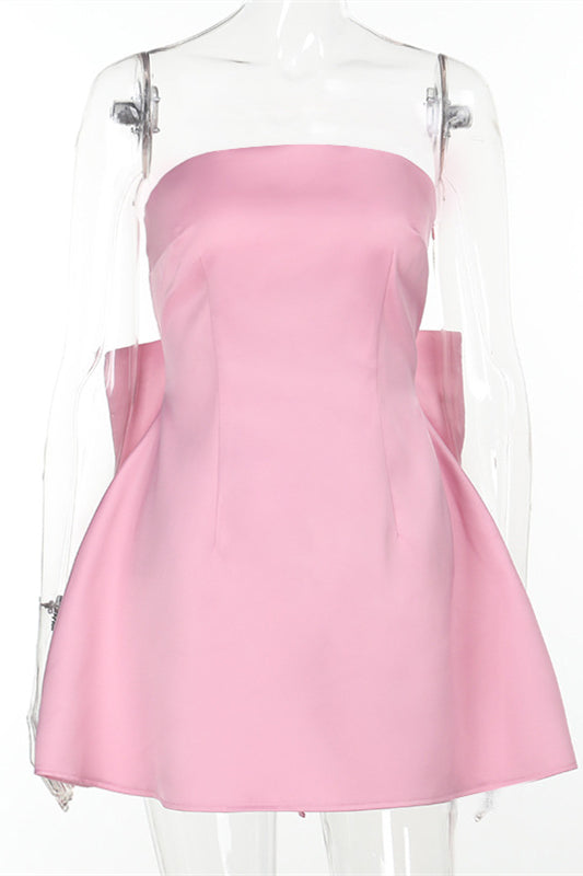 Strapless Pink Back Bow A-line Short Dress