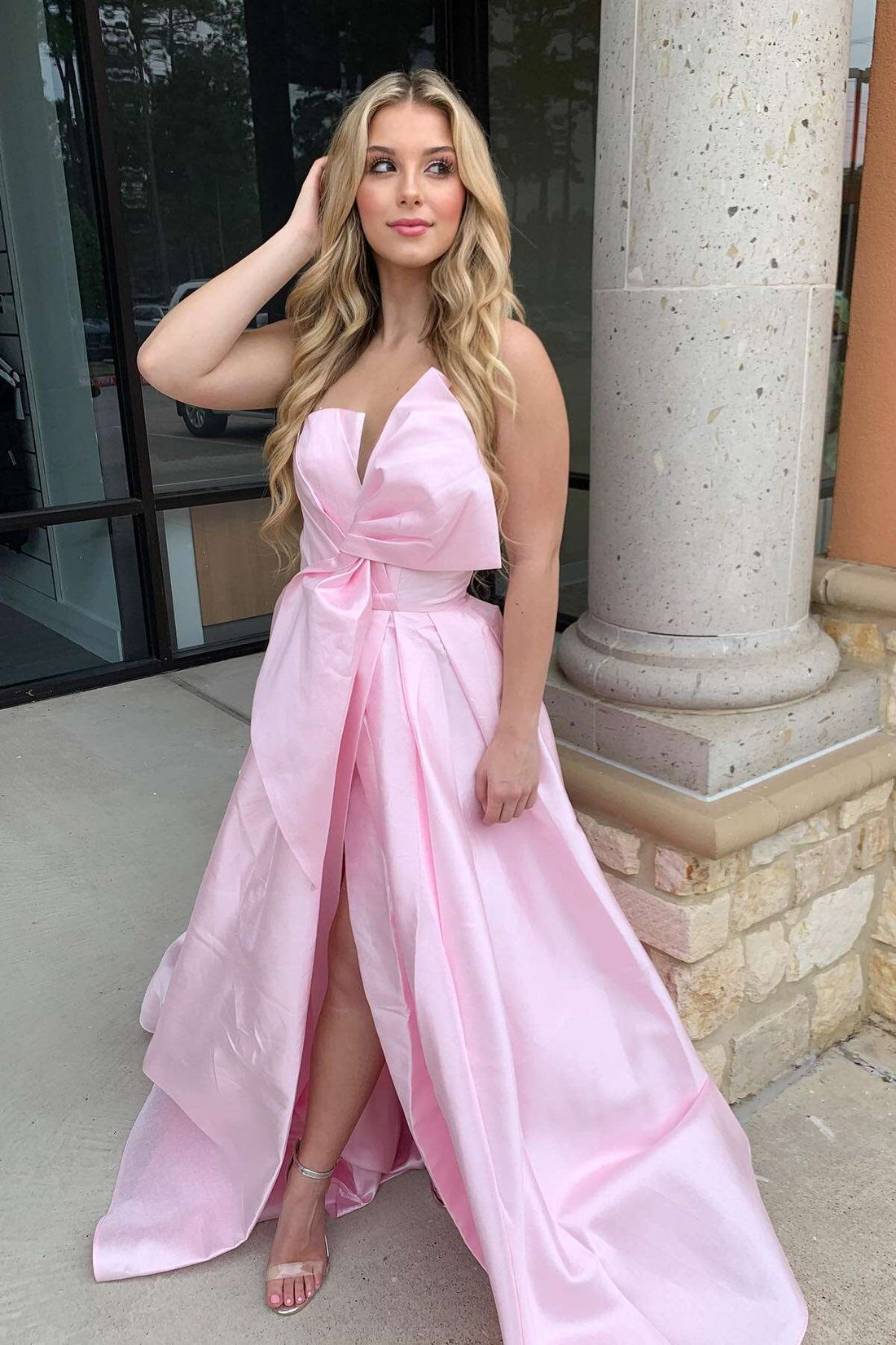 One Shoulder Satin A-line Long Dress With Ribbons White