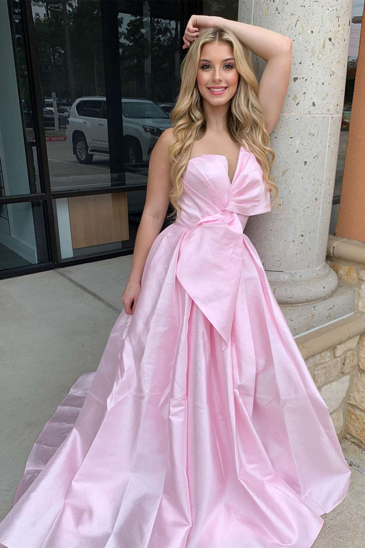Elegant A-Line Bow Satin Dress with Pearl White