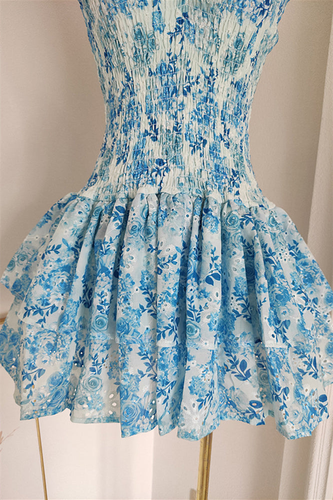 
                      
                        Strapless Pink Floral Print Tiered Short Dress
                      
                    