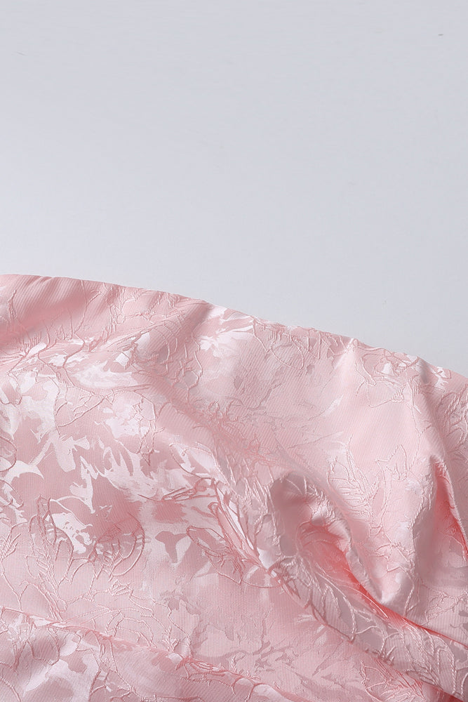 
                      
                        Strapless Pink Floral Short Dress with Side Train
                      
                    