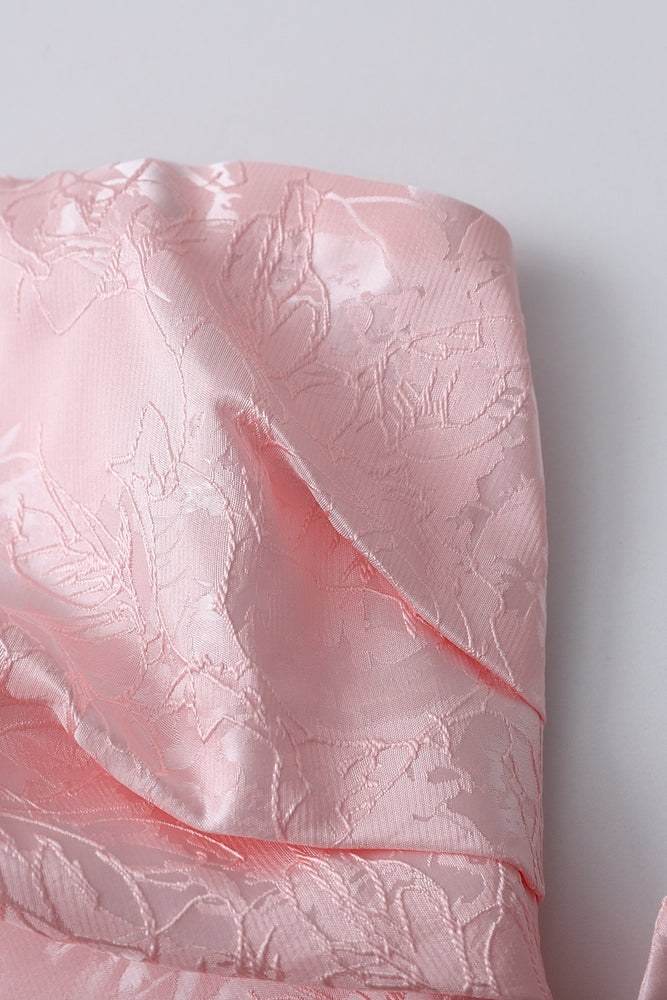 
                      
                        Strapless Pink Floral Short Dress with Side Train
                      
                    