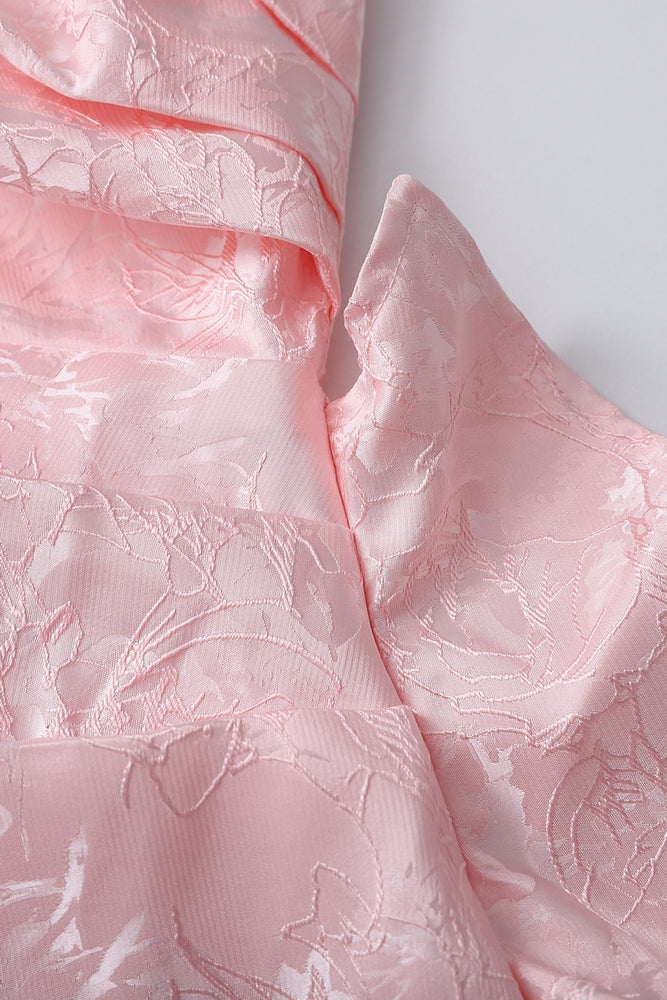 
                      
                        Strapless Pink Floral Short Dress with Side Train
                      
                    