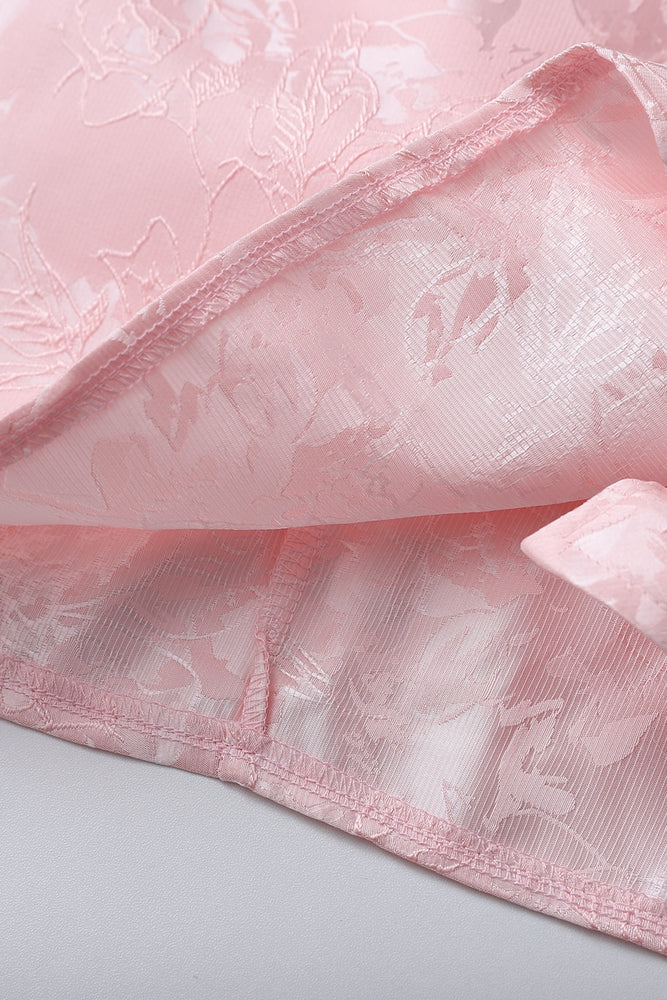 
                      
                        Strapless Pink Floral Short Dress with Side Train
                      
                    