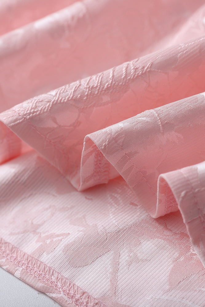 
                      
                        Strapless Pink Floral Short Dress with Side Train
                      
                    