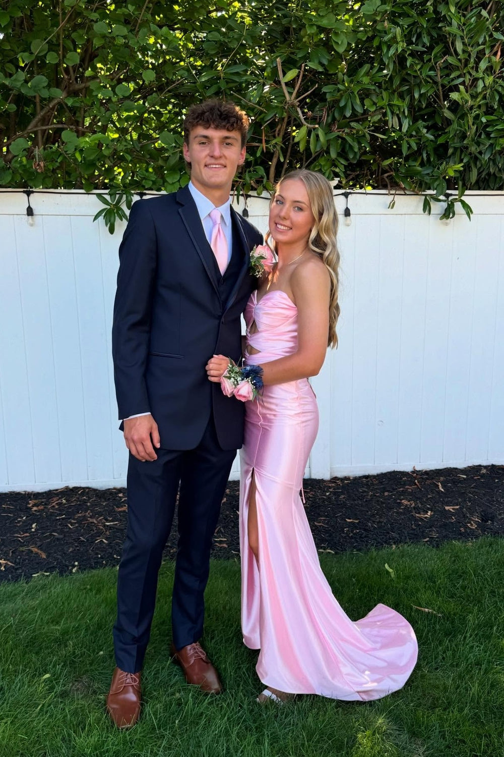 Strapless Pink Pleated Mermaid Long Dress with Keyhole