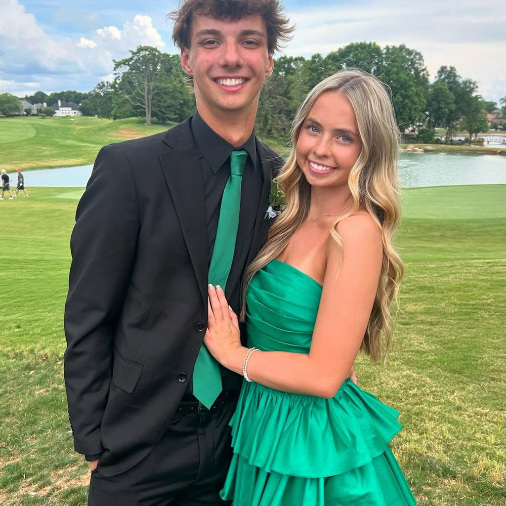 
                      
                        Strapless Pink Pleated Tiered Long Dress with Slit
                      
                    