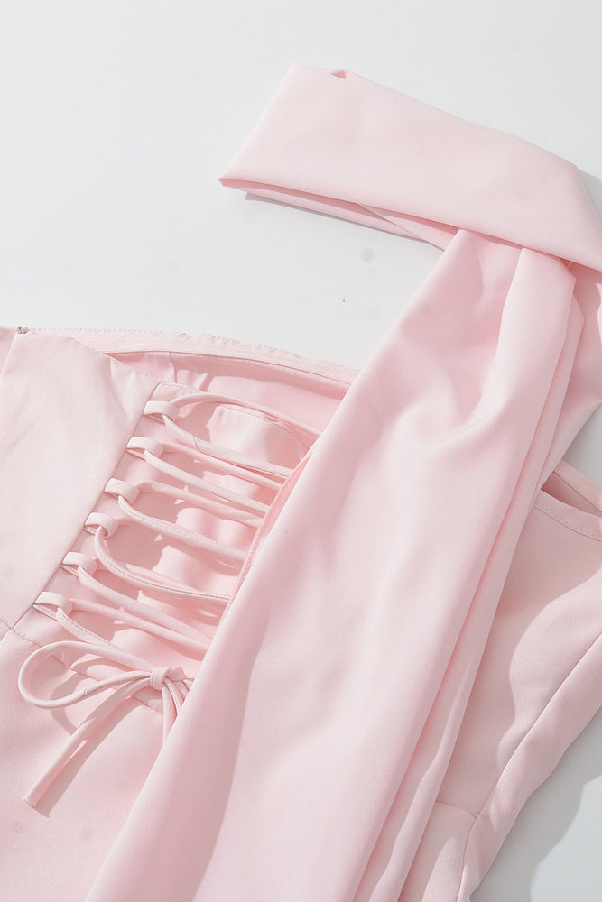 
                      
                        Strapless Pink Ruched A-line Long Dress with Slit
                      
                    