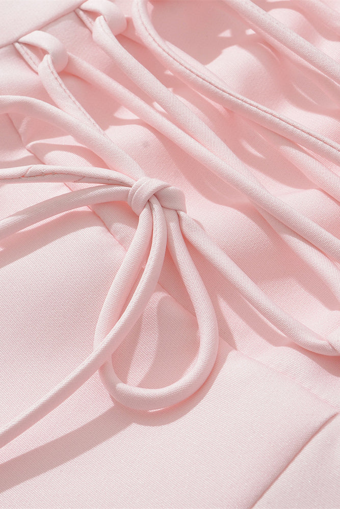 
                      
                        Strapless Pink Ruched A-line Long Dress with Slit
                      
                    