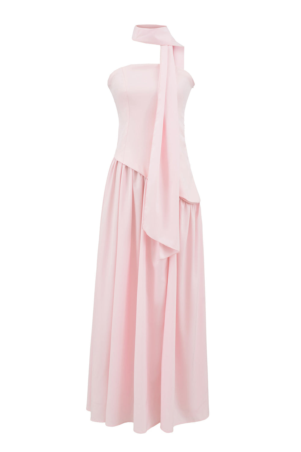 Strapless Pink Ruched A-line Long Dress with Slit