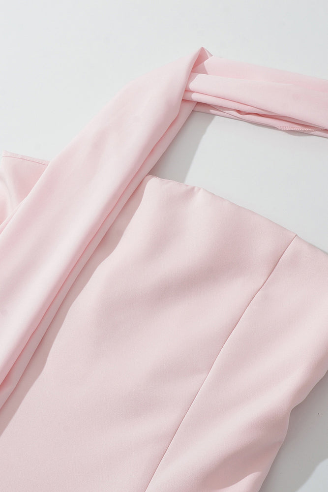 
                      
                        Strapless Pink Ruched A-line Long Dress with Slit
                      
                    