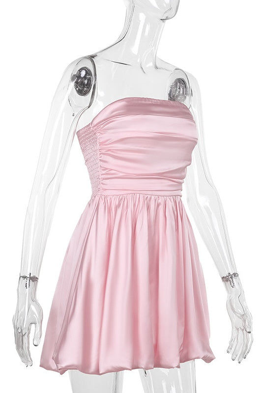 
                      
                        Strapless Pink Ruched A-line Mini Dress
                      
                    