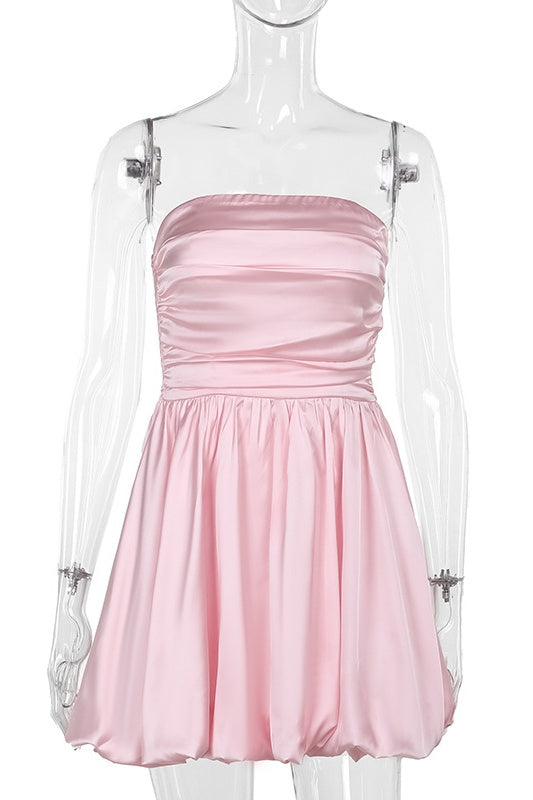 Strapless Pink Ruched A-line Mini Dress