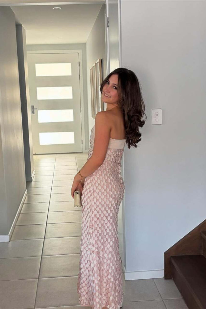 
                      
                        Strapless Pink Sequin Sheath Long Dress
                      
                    