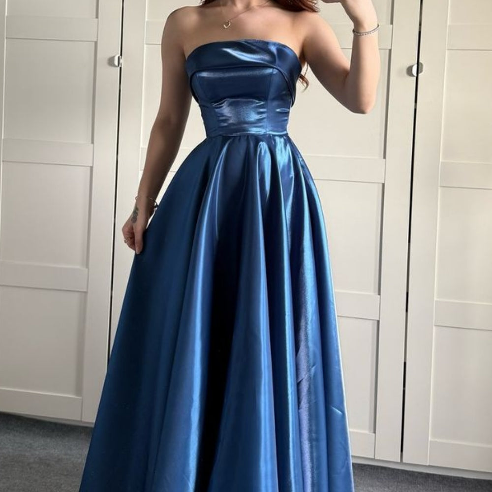 
                      
                        Strapless Pink Simple A-line Satin Long Dress
                      
                    