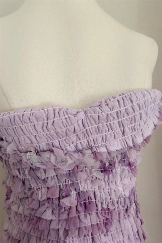 
                      
                        Strapless Purple 3D Floral Tiered Short Dress
                      
                    