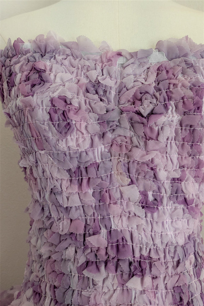 
                      
                        Strapless Purple 3D Floral Tiered Short Dress
                      
                    