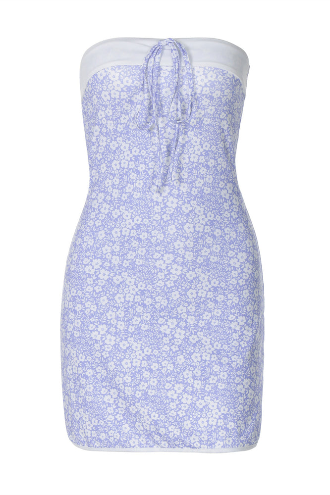 
                      
                        Strapless Purple Floral Print Tie Front Short Dress
                      
                    