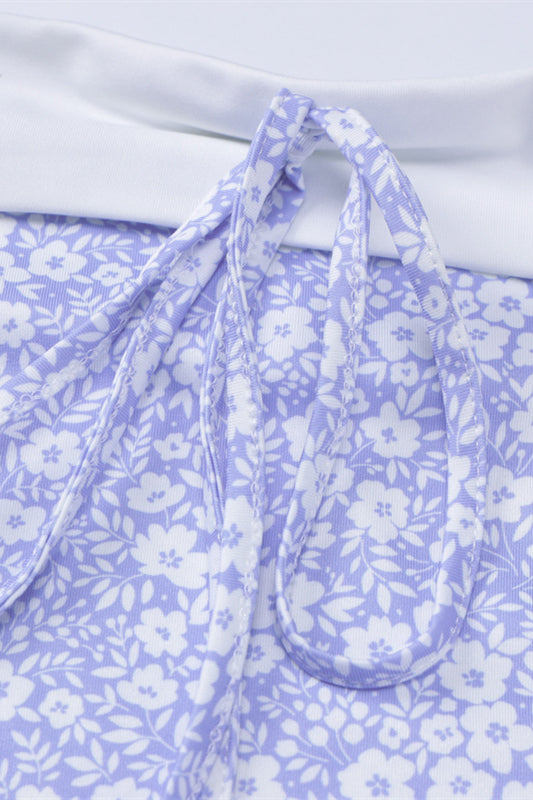
                      
                        Strapless Purple Floral Print Tie Front Short Dress
                      
                    
