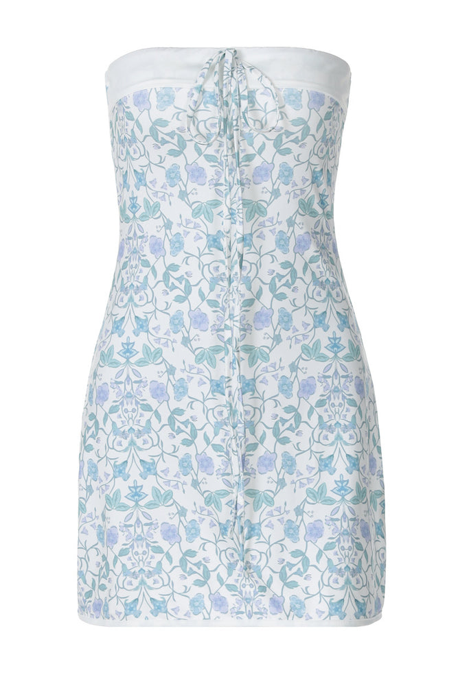 
                      
                        Strapless Purple Floral Print Tie Front Short Dress
                      
                    