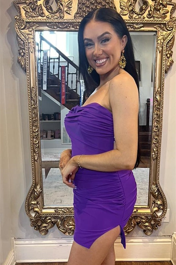 
                      
                        Strapless Purple Ruched Tight Short Dress
                      
                    