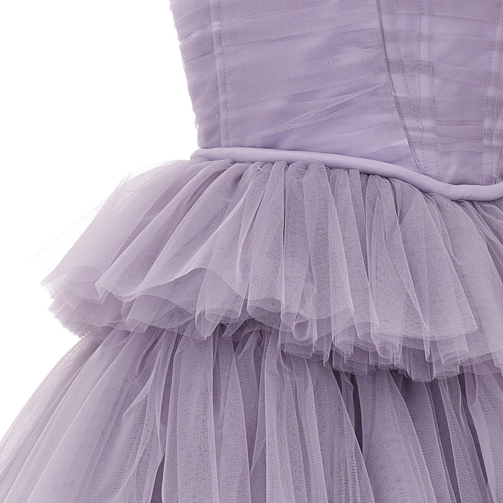 
                      
                        Strapless Purple Ruffles A-line Short Dress
                      
                    